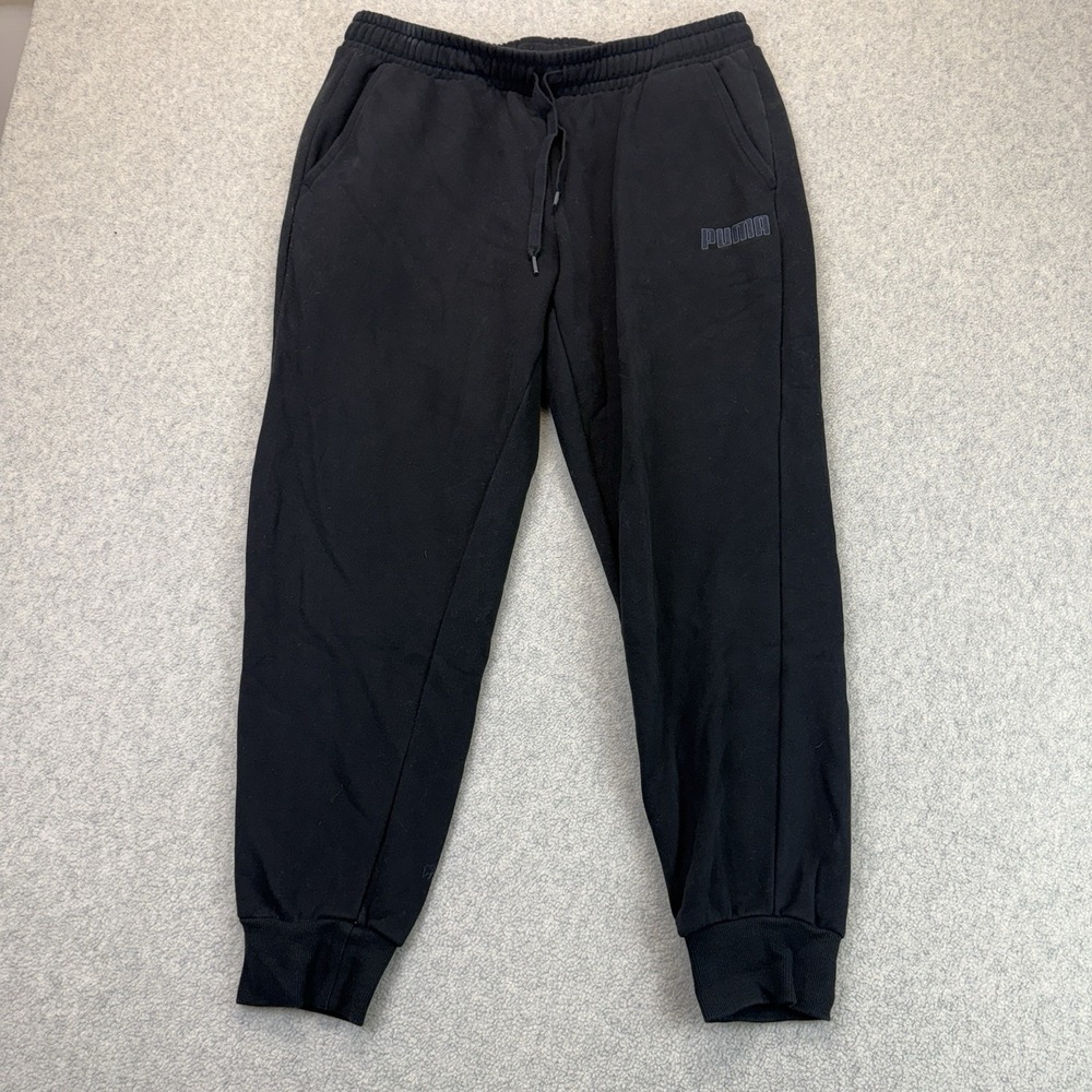 Puma Men's Black Fleece Jogger Sweatpants Drawstring Logo Size XL